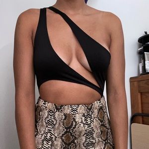 Cut-out Black Bodysuit
